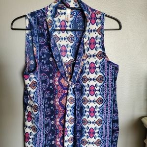 Womens Multi‐Color Tie-Accent Blouse -